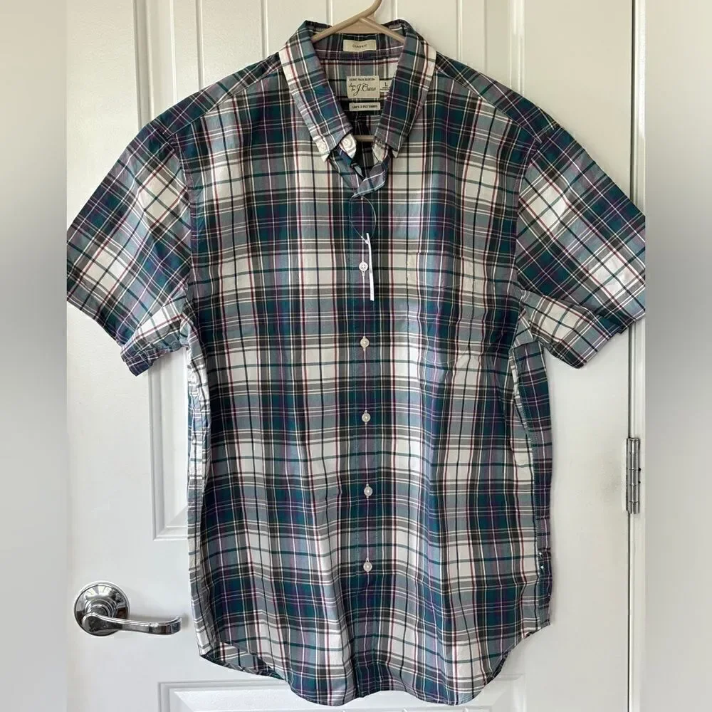 J. Crew NWT Men's Classic Secret Wash Short Sleeve Plaid Buttoned Shirt